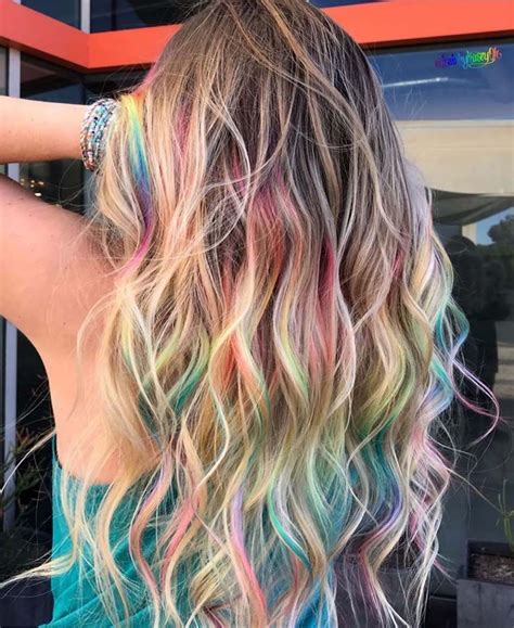 Blonde Hairs With Rainbow Color Looking Beautiful In 2019 Hair Styles