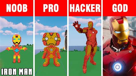 Minecraft Noob Vs Pro Vs Hacker Vs God Iron Man 4 Build Challenge In