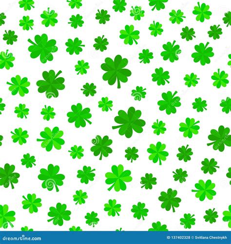 Green Lucky Clover Leaves Background Seamless Vector Pattern Stock