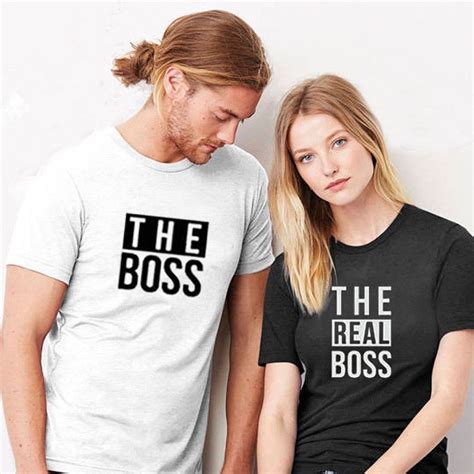 Plus Size Couple T Shirt Letter Print Love Matching Shirts The Boss The Real Boss Cotton Couple
