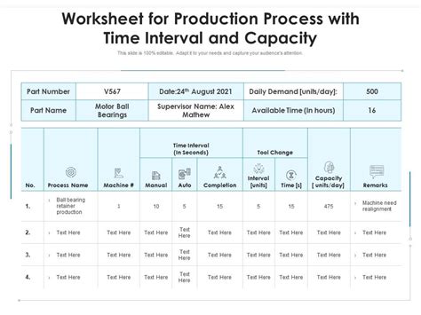 Worksheet For Production Process With Time Interval And Capacity