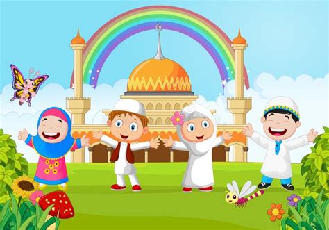 Cartoon Happy Kid Muslim Rainbow Stock Illustrations 3 Cartoon Happy