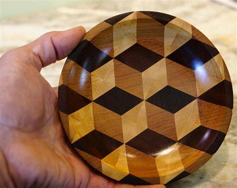 Large Wooden Bowl Lattice D Illusion Wooden Bowl Wood Turning Bowl Hand Made Bowl Marquetry