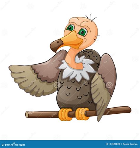 Cute Vulture Cartoon Isolated On White Stock Illustration