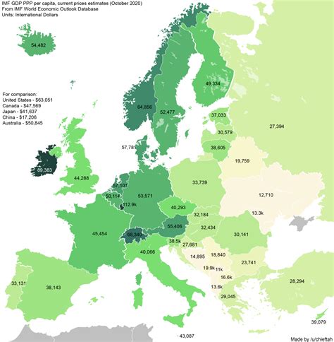 gdp ppp per capita in europe october 2020 by maps on the web