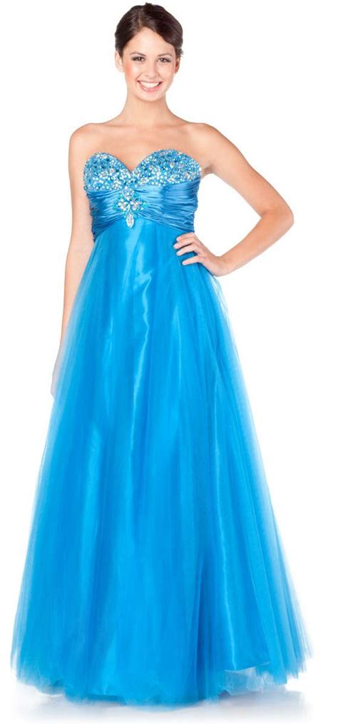 Long Turquoise Prom Gown Rhinestone Ruched Strapless Sweetheart Empire