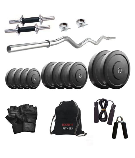 Bodyfit 15 Kg Home Gym 14 Inch Dumbbells Curl Rod Gym Bag Grips