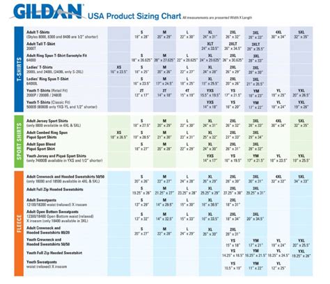 Size Chart Gildan