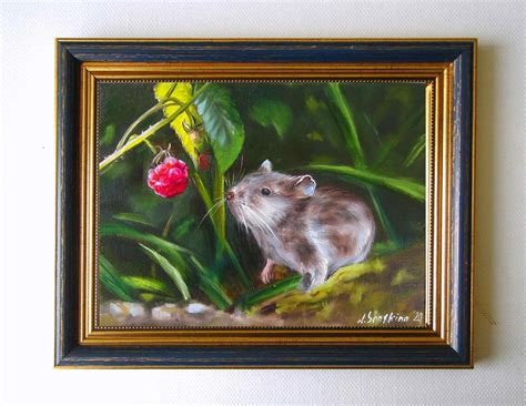 Mices Art Oil Painting Original Painting Framed 8x8 Mouse Etsy