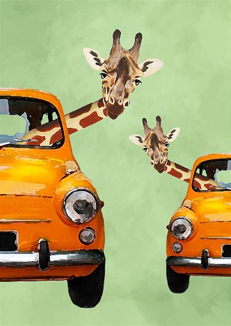 Giraffes In Yellow Cars