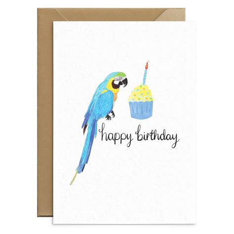 Parrot Birthday Card Parrot Cake Card Cupcake Card Etsy Uk