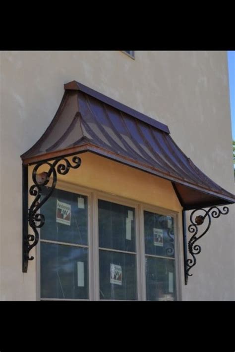 Custom Made Decorative Antique Copper Awning With Wrought Iron