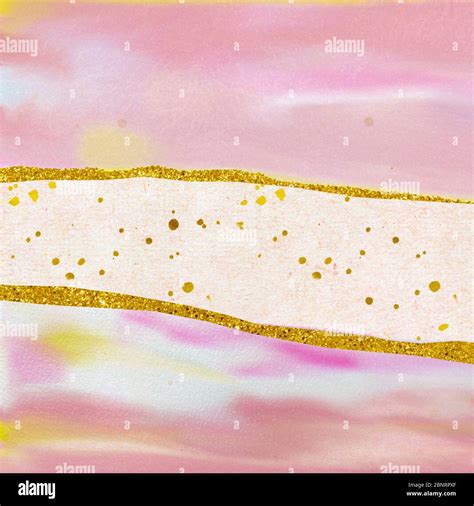 Soft Pink And Gold Watercolor Paper Golden Glitter On Watercolor Brush