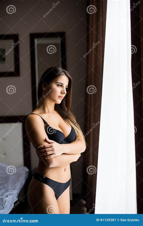 Girl In Black Lingerie Standing Near Window Stock Image Image Of