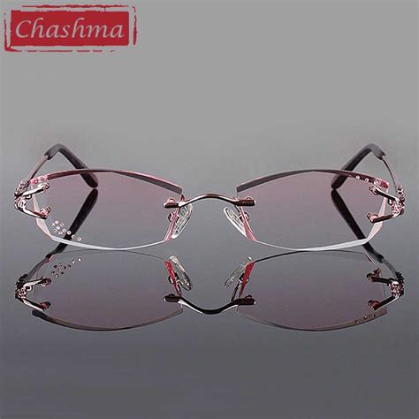 chashma brand eyeglasses diamond trimmed rimless glasses titanium fashionable lady eyeglas