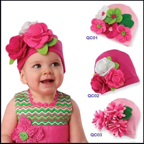 Big Floral Baby Hat For Girl Autumn Winter Cotton Hats For Girls