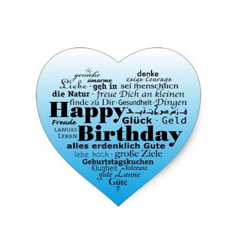 Multiple Language Happy Birthday Heart Sticker Happy