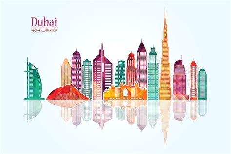 Dubai City Skyline Graphic Design Background Templates Silhouette