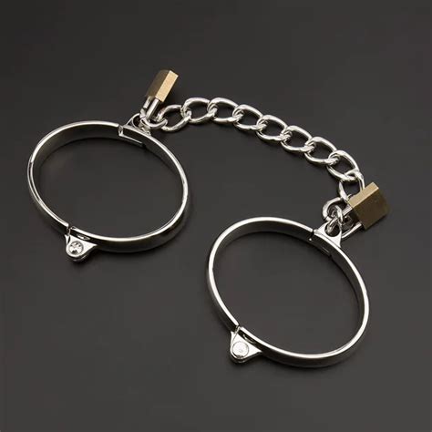 Bondage Handcuffs Stainless Steel Lockable Shackles Sex Metal Hand