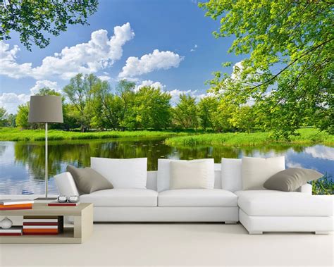 3 D Green Natural Landscape Pictures On The Wall Mural Wallpaper Sofa