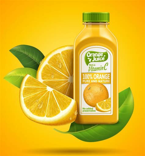 Orange Pure And Nature Juice With Packaging Bottles Vector 01 Free Download