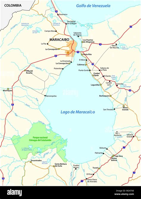 Mapa Del Venezolano Por Mar Lago De Maracaibo Venezuela Imagen Vector