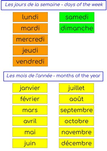 French Days And Months Word Bank And Activity Teaching Resources
