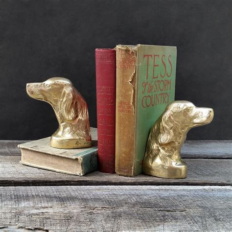 Solid Brass Dog Bookends Irish Setter Spaniel Gold Dog Head