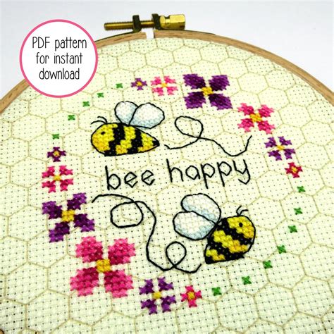 Cute Bee Happy Cross Stitch Pattern Easy Mini Cross Stitch Etsy