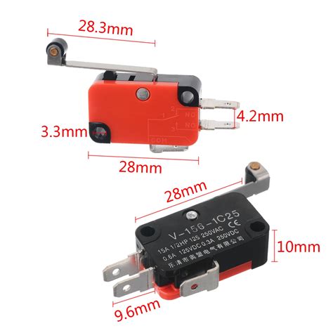 10pcs 3 Terminals Micro Limit Switches Momentary Switches Long Hinge