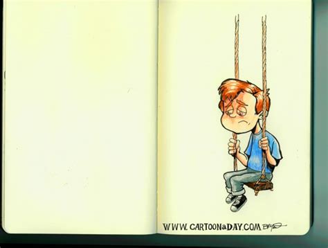 Sad Little Boy On A Swing Cartoon
