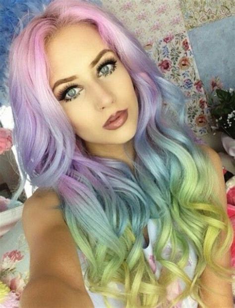 Pastel Rainbow Ombre Dyed Hair Color Inspiration Hair Dye Colors