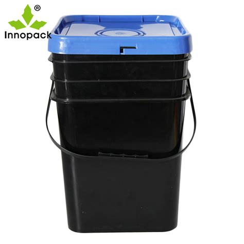 Heavy Duty 8 Gallon Square Black Plastic Bucket With Lid And Handle