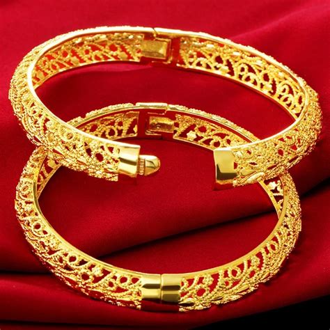 1 Pieces Hollow Filigree Womens Bangle Solid Yellow Gold Filled Wedding