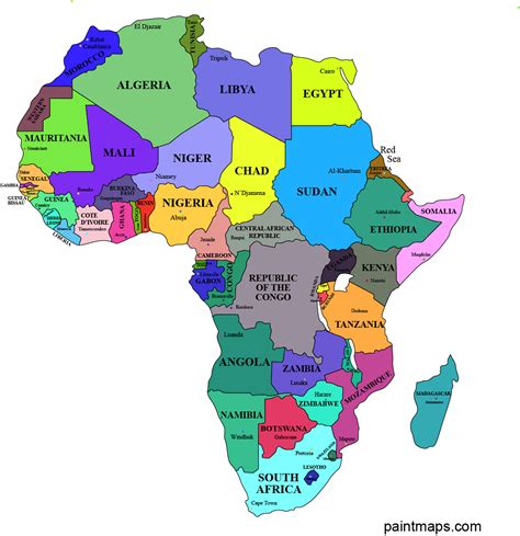 A Map Of Africa With All The Countries And Their Names On Its Side
