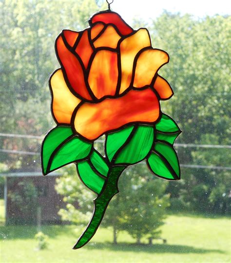 Stained Glass Rose Suncatcher Handcrafted In Tennessee Etsy Stained Glass Rose Stained