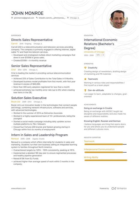The Best Sales Representative Resume Examples And Skills To Get You Hired