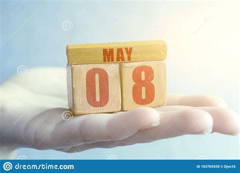 May 8th Day 8 Of Monthhandmade Wood Cube With Date Month And Day On
