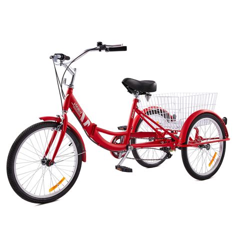 26 adult tricycle 7 speed folding trike carbon steel frame basket red