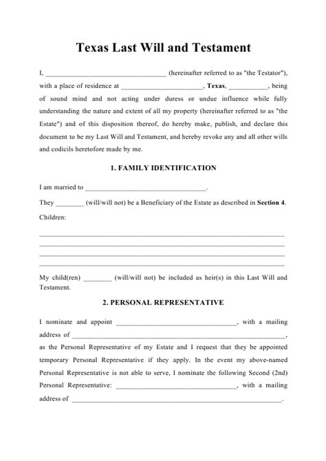 Always seek legal advice to ensure your last will legal form is valid. Texas Last Will and Testament Download Printable PDF ...