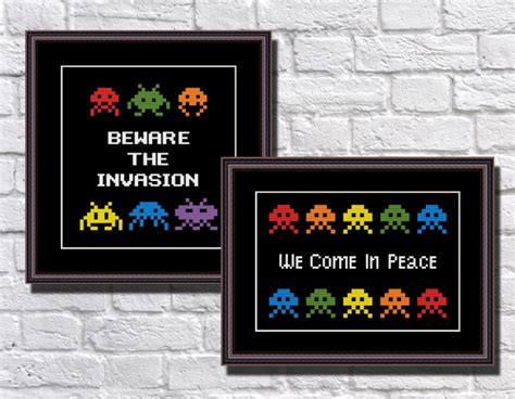 Space Invaders Set Of 2 Cross Stitch Pattern Pdf Instant Etsy