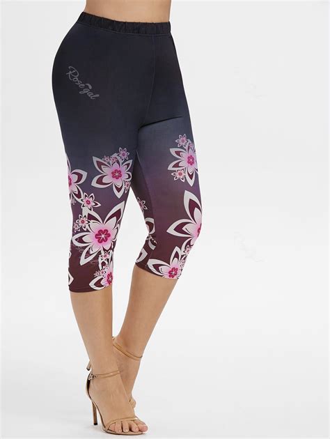 plus size floral print capri leggings [35 off] rosegal