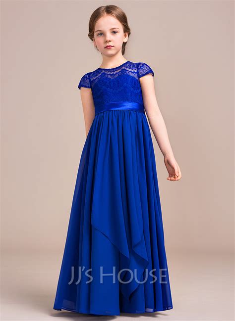 A Lineprincess Scoop Neck Floor Length Chiffon Lace Junior Bridesmaid