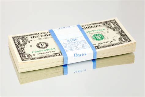New 100 Stack Of Uncirculated Us One Dollar Bills Stock Photo