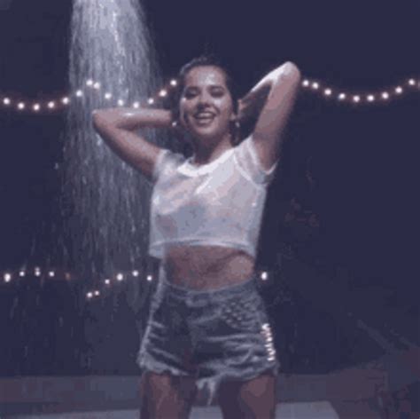 the girl dancing with wet tshirt on