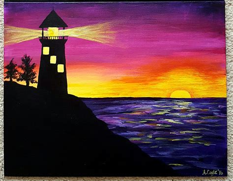 Lighthouse Sunset August 2016 Painting Artwork Lighthouse