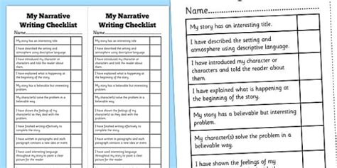 Narrative Writing Student Checklist Australia Naplan