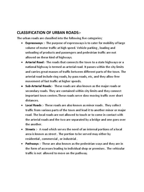 Classification Of Urban Roads Pdf Traffic Road