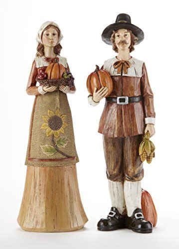 Buy Sunflower Pilgrim Couple Wood Look 115 Inch Resin Harvest Op