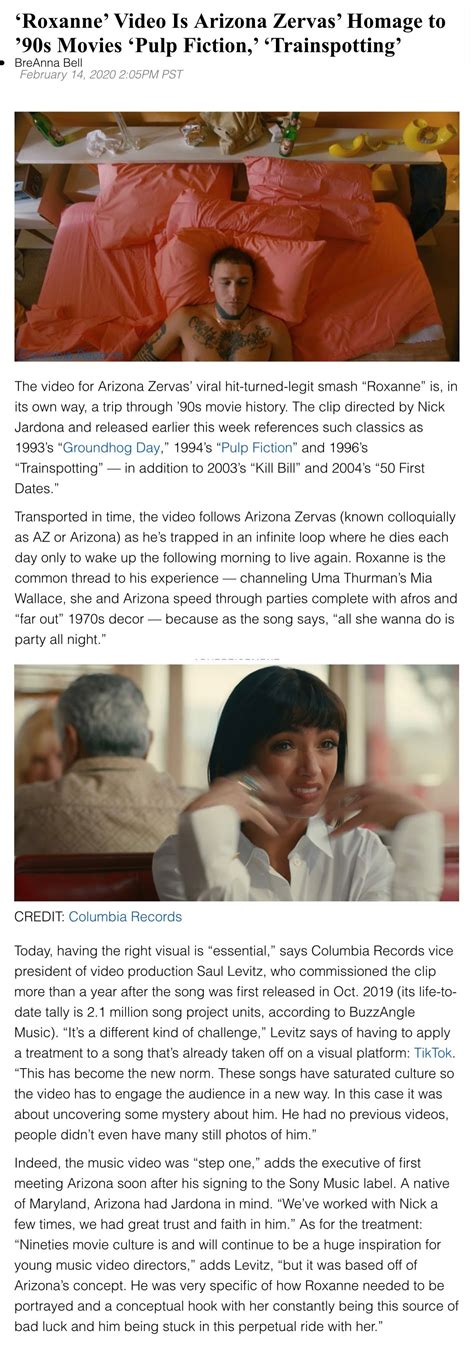 Roxanne Video Is Arizona Zervas Homage To S Movies Pulp Fiction